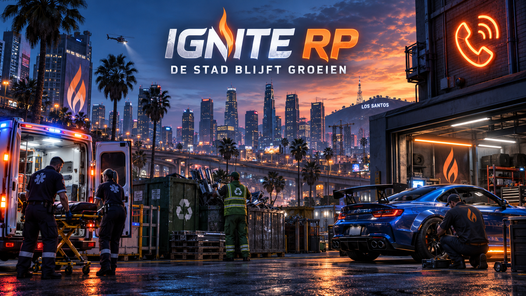 Ambulance, recycling en mechanic in de vernieuwde stad van Ignite RP